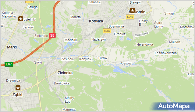 mapa Turów gmina Wołomin, Turów gmina Wołomin na mapie Targeo