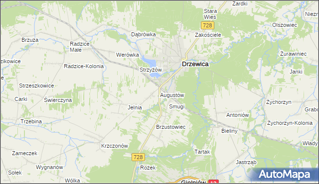 mapa Augustów gmina Drzewica, Augustów gmina Drzewica na mapie Targeo