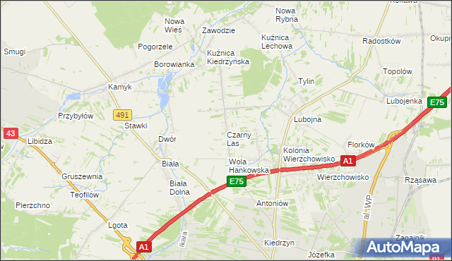 mapa Czarny Las gmina Mykanów, Czarny Las gmina Mykanów na mapie Targeo