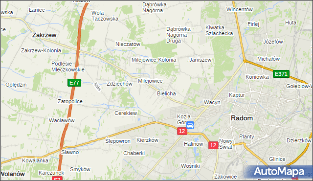 mapa Bielicha, Bielicha na mapie Targeo