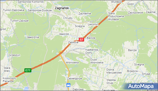 mapa Kajetanów gmina Zagnańsk, Kajetanów gmina Zagnańsk na mapie Targeo