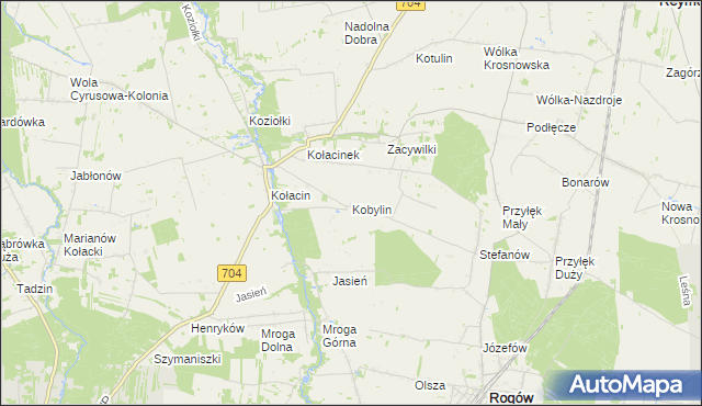 mapa Kobylin gmina Rogów, Kobylin gmina Rogów na mapie Targeo