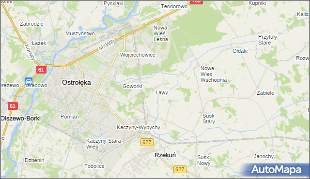 mapa Ławy gmina Rzekuń, Ławy gmina Rzekuń na mapie Targeo