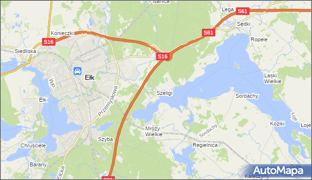 mapa Szeligi gmina Ełk, Szeligi gmina Ełk na mapie Targeo