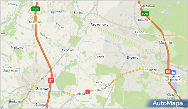 mapa Czaple gmina Żukowo, Czaple gmina Żukowo na mapie Targeo