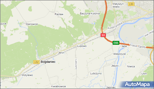 mapa Łupowo gmina Bogdaniec, Łupowo gmina Bogdaniec na mapie Targeo