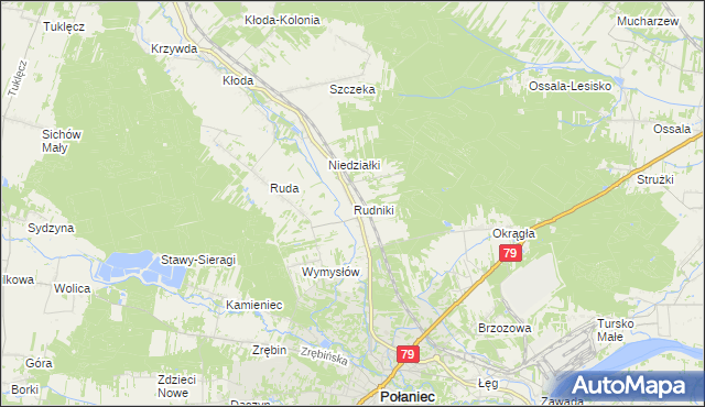 mapa Rudniki gmina Połaniec, Rudniki gmina Połaniec na mapie Targeo