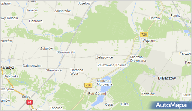 mapa Żelazowice, Żelazowice na mapie Targeo