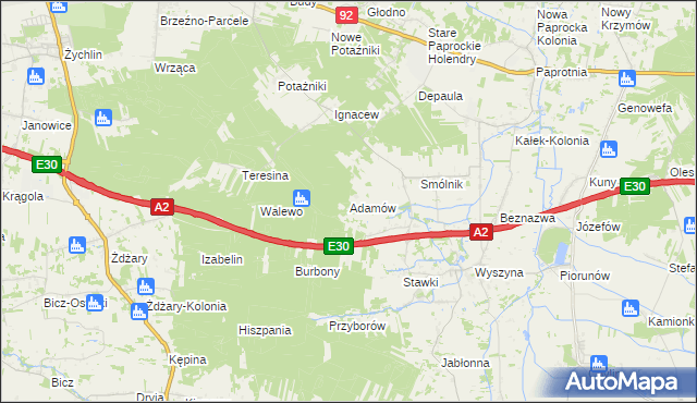 mapa Adamów gmina Krzymów, Adamów gmina Krzymów na mapie Targeo