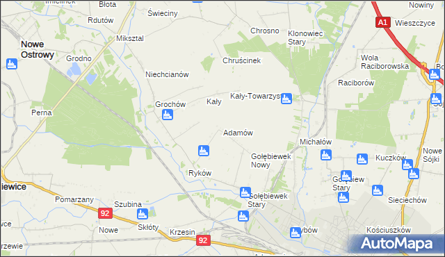 mapa Adamów gmina Kutno, Adamów gmina Kutno na mapie Targeo