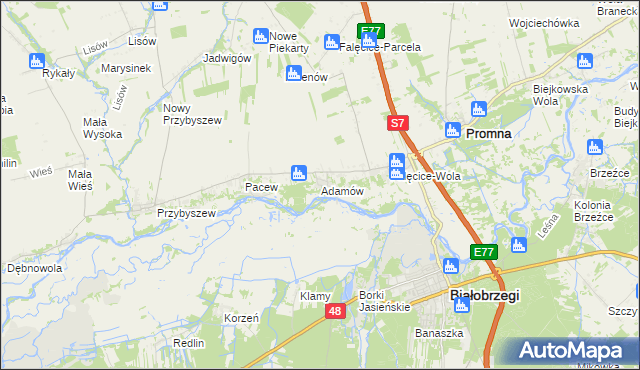 mapa Adamów gmina Promna, Adamów gmina Promna na mapie Targeo
