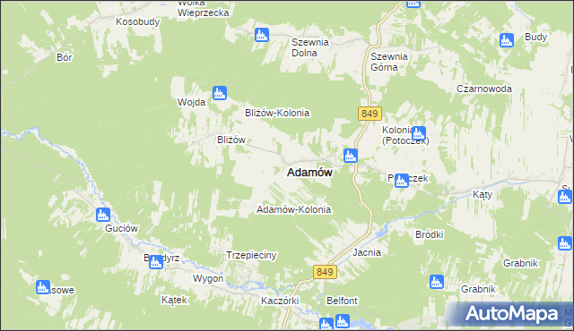 mapa Adamów powiat zamojski, Adamów powiat zamojski na mapie Targeo