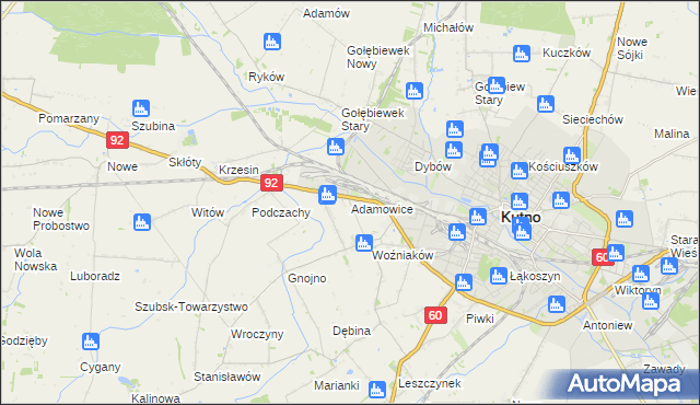 mapa Adamowice gmina Kutno, Adamowice gmina Kutno na mapie Targeo