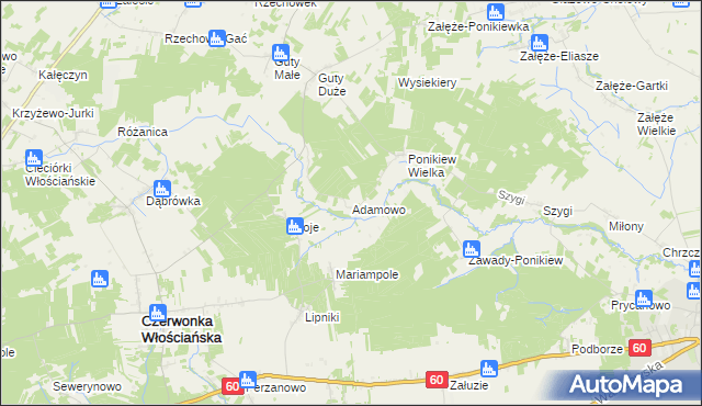 mapa Adamowo gmina Czerwonka, Adamowo gmina Czerwonka na mapie Targeo