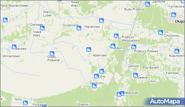 mapa Adamowo gmina Długosiodło, Adamowo gmina Długosiodło na mapie Targeo