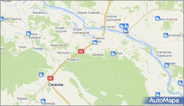 mapa Adolfów gmina Ceranów, Adolfów gmina Ceranów na mapie Targeo