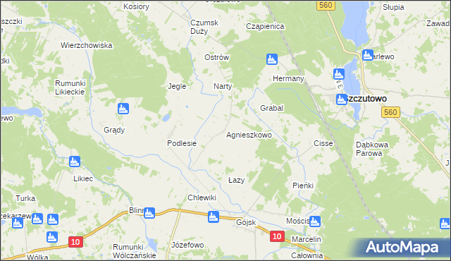 mapa Agnieszkowo gmina Szczutowo, Agnieszkowo gmina Szczutowo na mapie Targeo