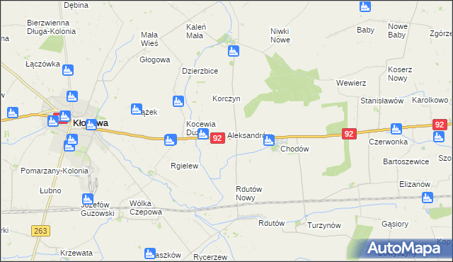 mapa Aleksandrów gmina Chodów, Aleksandrów gmina Chodów na mapie Targeo