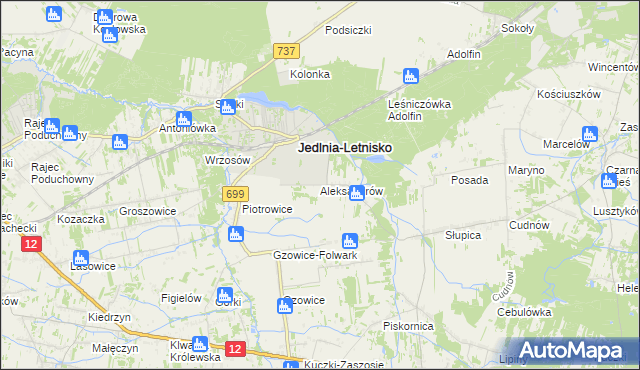 mapa Aleksandrów gmina Jedlnia-Letnisko, Aleksandrów gmina Jedlnia-Letnisko na mapie Targeo