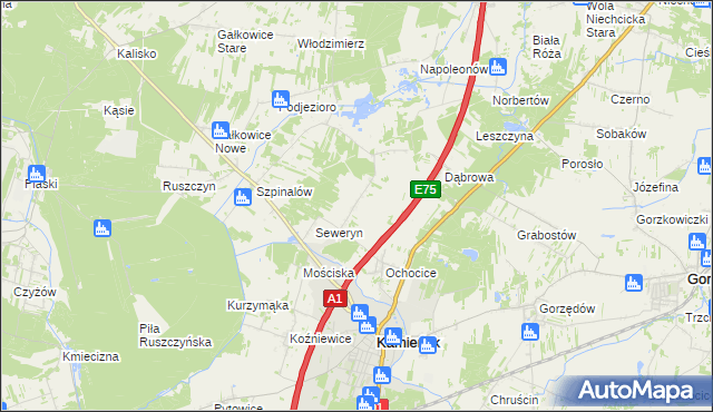 mapa Aleksandrów gmina Kamieńsk, Aleksandrów gmina Kamieńsk na mapie Targeo