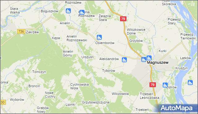 mapa Aleksandrów gmina Magnuszew, Aleksandrów gmina Magnuszew na mapie Targeo