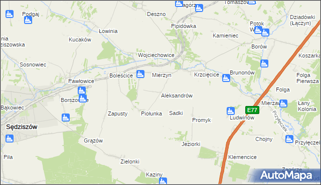 mapa Aleksandrów gmina Sędziszów, Aleksandrów gmina Sędziszów na mapie Targeo