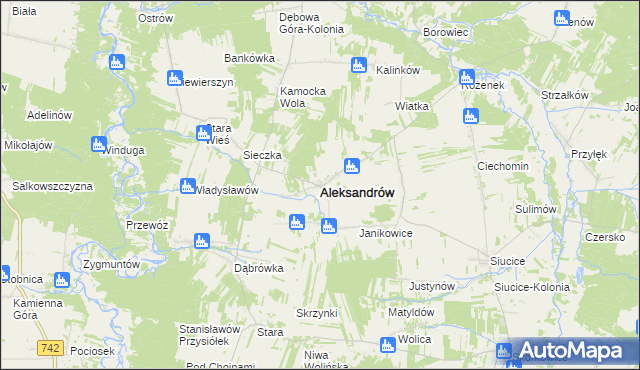 mapa Aleksandrów powiat piotrkowski, Aleksandrów powiat piotrkowski na mapie Targeo