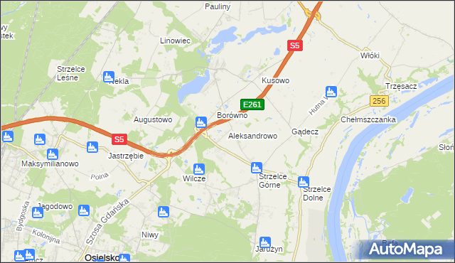 mapa Aleksandrowo gmina Dobrcz, Aleksandrowo gmina Dobrcz na mapie Targeo