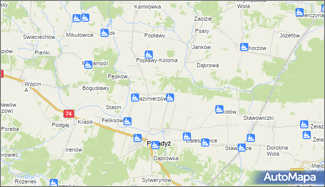 mapa Alfonsów gmina Paradyż, Alfonsów gmina Paradyż na mapie Targeo