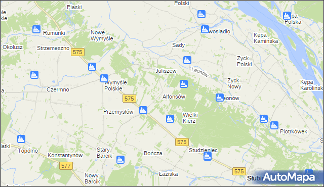 mapa Alfonsów gmina Słubice, Alfonsów gmina Słubice na mapie Targeo