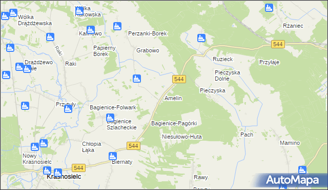 mapa Amelin gmina Krasnosielc, Amelin gmina Krasnosielc na mapie Targeo