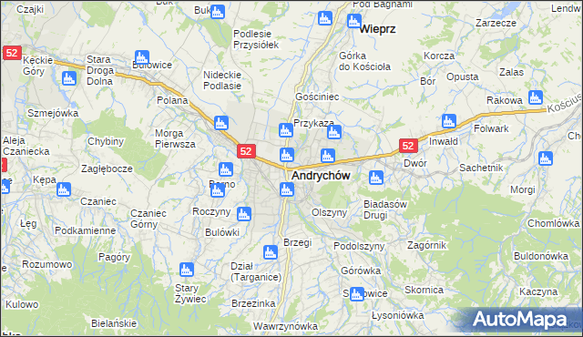 mapa Andrychów, Andrychów na mapie Targeo