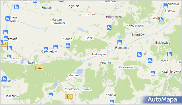 mapa Andrzejów gmina Kamień, Andrzejów gmina Kamień na mapie Targeo