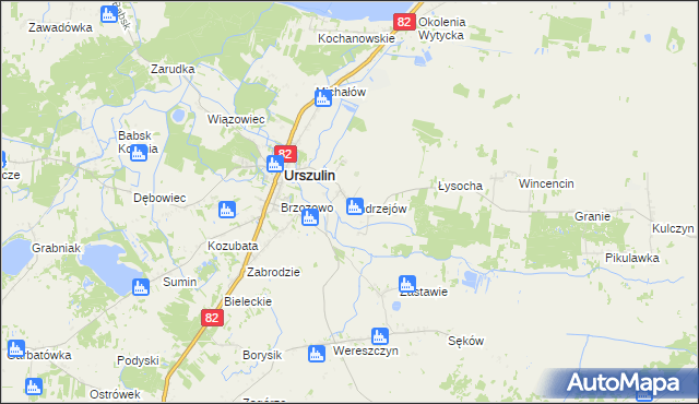 mapa Andrzejów gmina Urszulin, Andrzejów gmina Urszulin na mapie Targeo