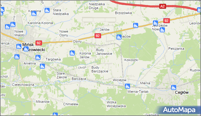 mapa Anielew gmina Mińsk Mazowiecki, Anielew gmina Mińsk Mazowiecki na mapie Targeo