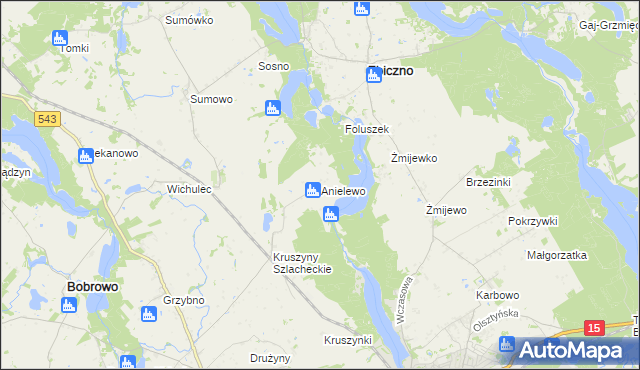 mapa Anielewo gmina Bobrowo, Anielewo gmina Bobrowo na mapie Targeo