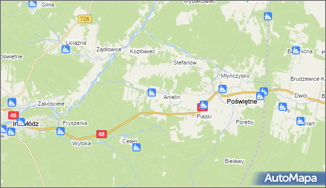 mapa Anielin gmina Poświętne, Anielin gmina Poświętne na mapie Targeo