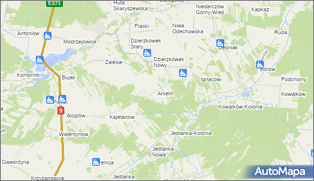 mapa Anielin gmina Skaryszew, Anielin gmina Skaryszew na mapie Targeo