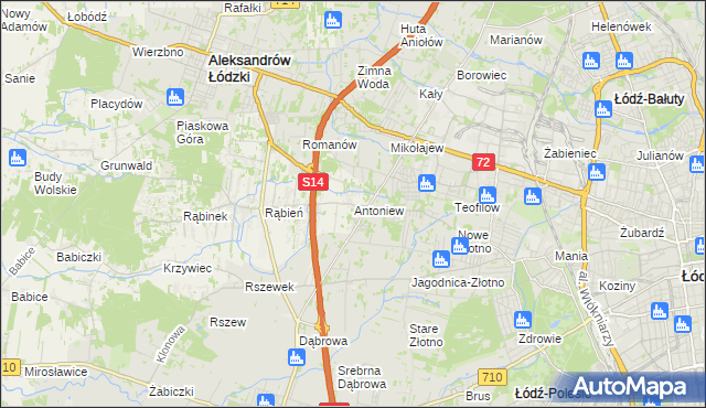 mapa Antoniew gmina Aleksandrów Łódzki, Antoniew gmina Aleksandrów Łódzki na mapie Targeo