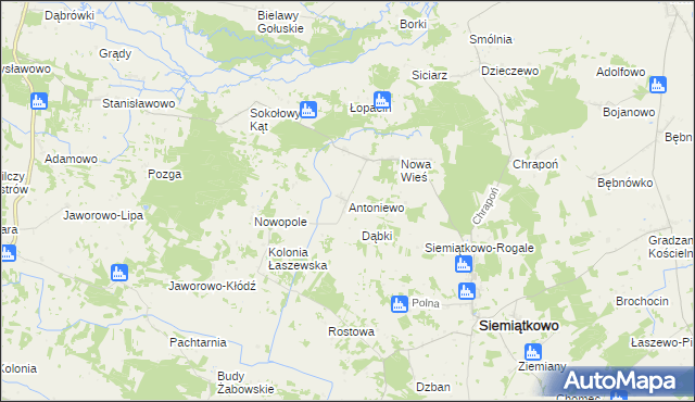 mapa Antoniewo gmina Siemiątkowo, Antoniewo gmina Siemiątkowo na mapie Targeo