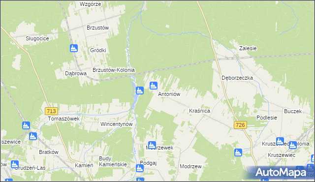 mapa Antoniów gmina Opoczno, Antoniów gmina Opoczno na mapie Targeo