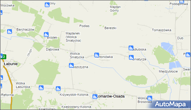 mapa Antoniówka gmina Komarów-Osada, Antoniówka gmina Komarów-Osada na mapie Targeo