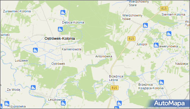 mapa Antoniówka gmina Ostrówek, Antoniówka gmina Ostrówek na mapie Targeo