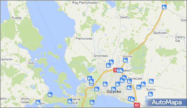 mapa Antonowo gmina Giżycko, Antonowo gmina Giżycko na mapie Targeo