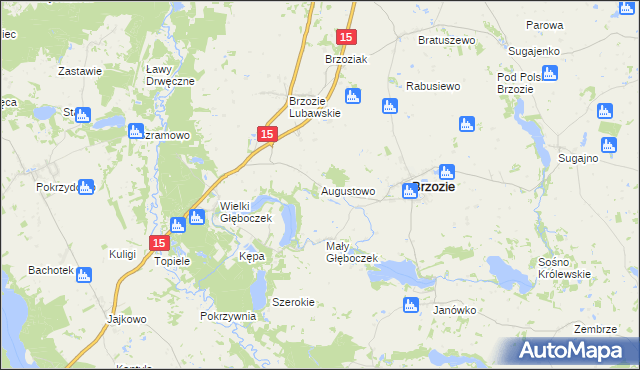 mapa Augustowo gmina Brzozie, Augustowo gmina Brzozie na mapie Targeo