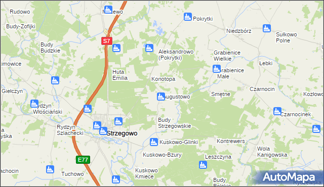mapa Augustowo gmina Strzegowo, Augustowo gmina Strzegowo na mapie Targeo