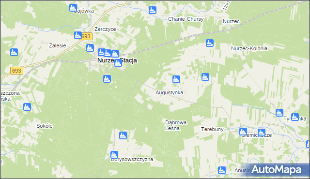 mapa Augustynka gmina Nurzec-Stacja, Augustynka gmina Nurzec-Stacja na mapie Targeo
