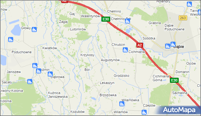 mapa Augustynów gmina Dąbie, Augustynów gmina Dąbie na mapie Targeo