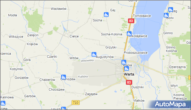 mapa Augustynów gmina Warta, Augustynów gmina Warta na mapie Targeo