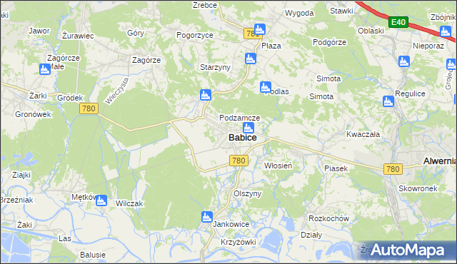 mapa Babice powiat chrzanowski, Babice powiat chrzanowski na mapie Targeo